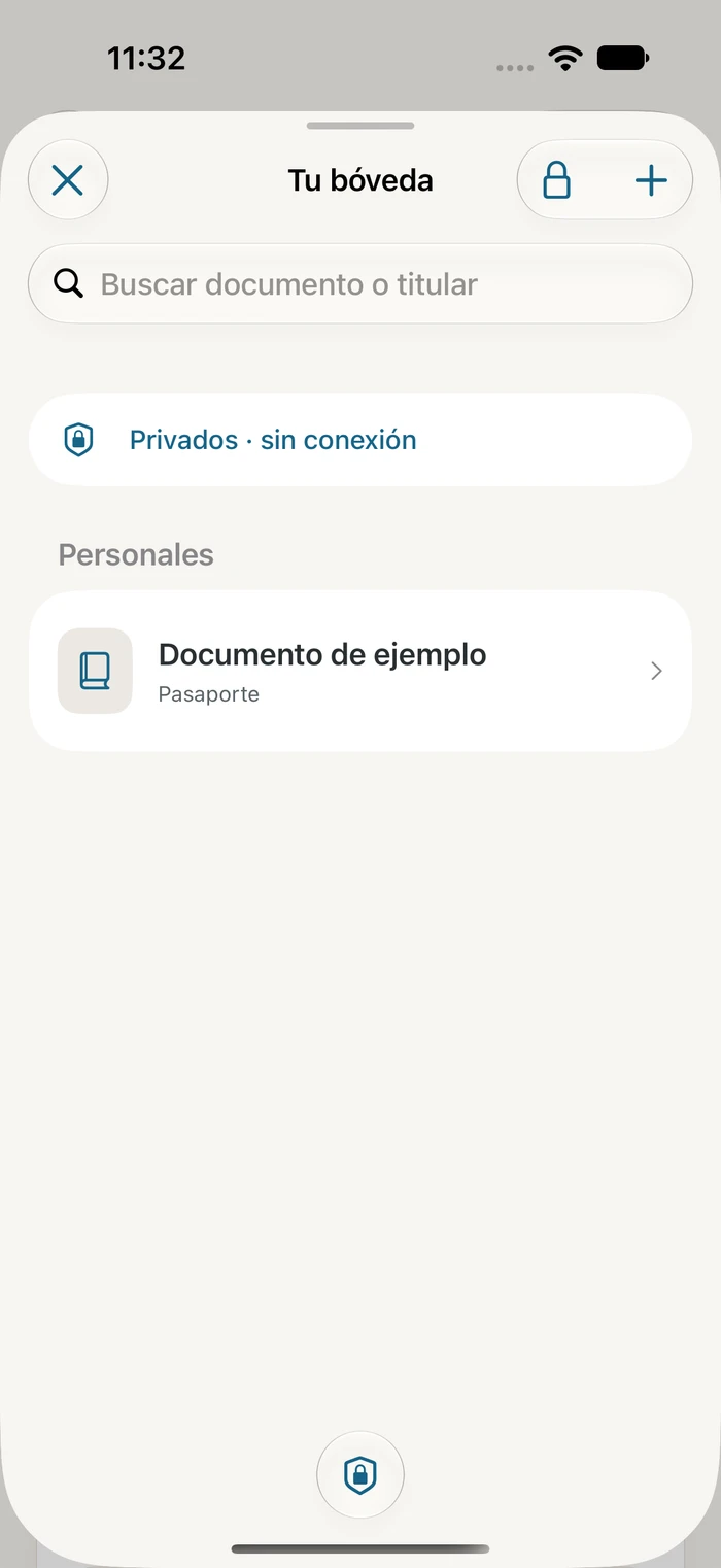 Bóveda actual de Traivu con un documento ficticio creado para las pruebas