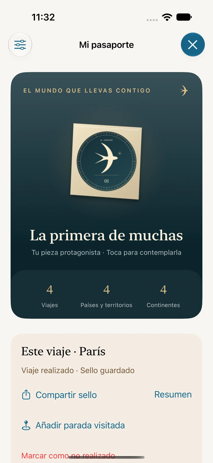 Colección actual del pasaporte de Traivu con una pieza obtenida con viajes ficticios